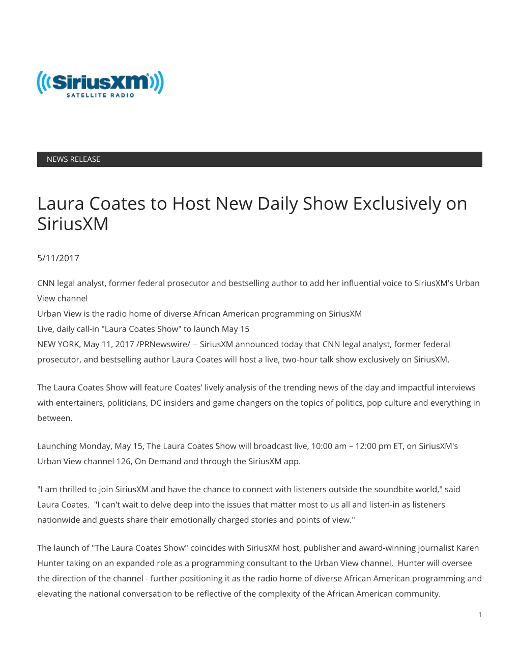 Laura Coates to Host New Daily Show Exclusively on Siriusxm