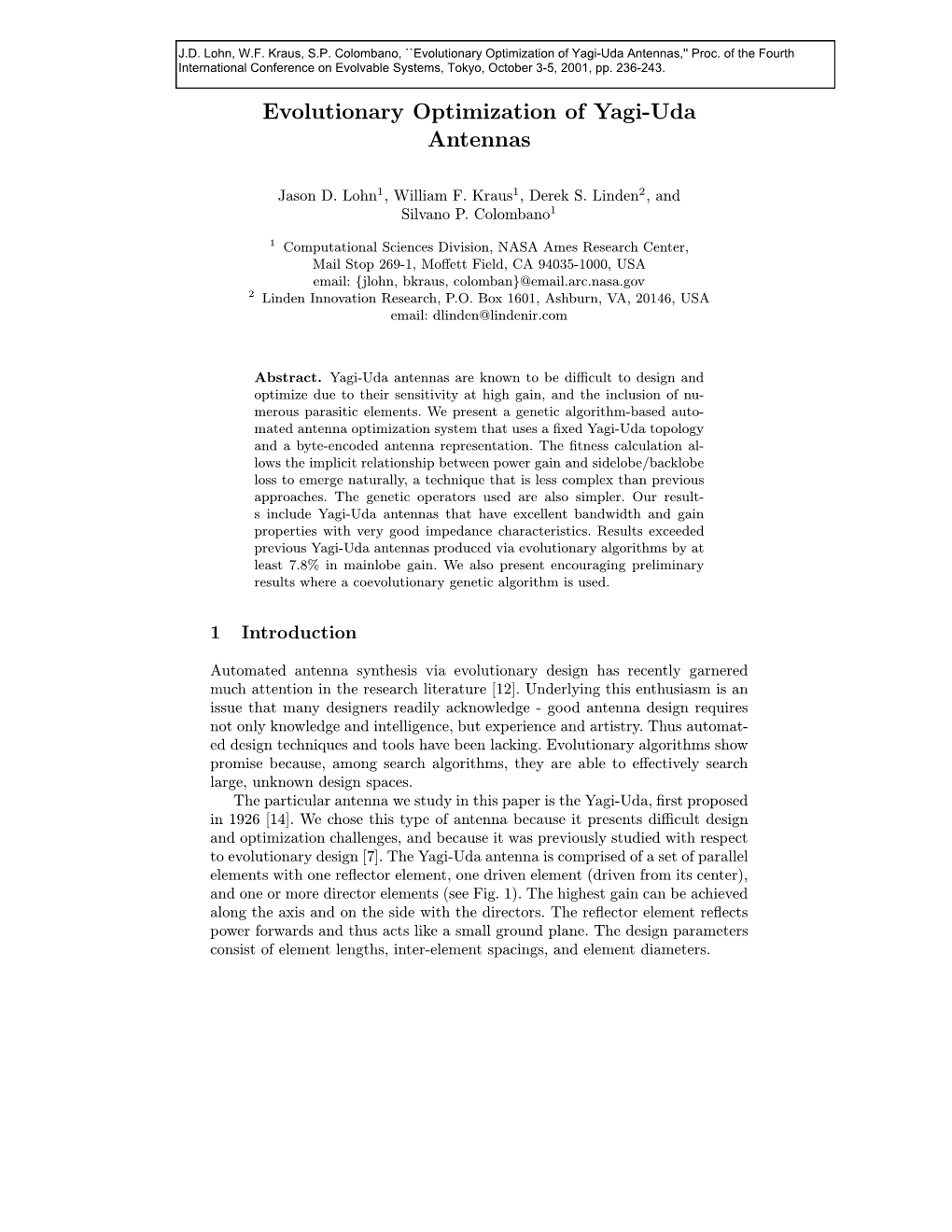 Evolutionary Optimization of Yagi-Uda Antennas