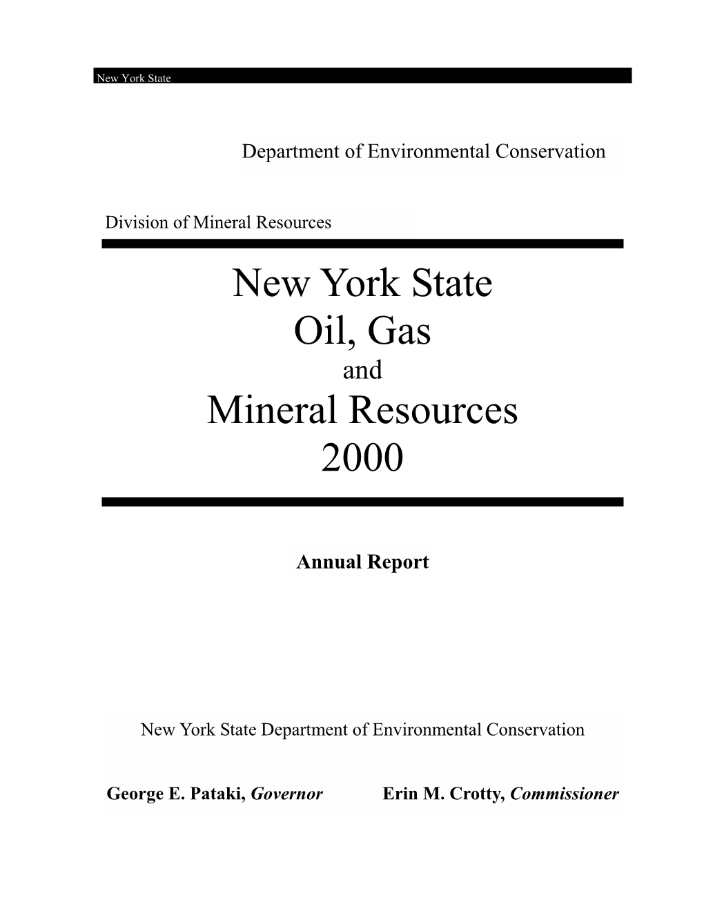 New York State Oil, Gas Mineral Resources 2000
