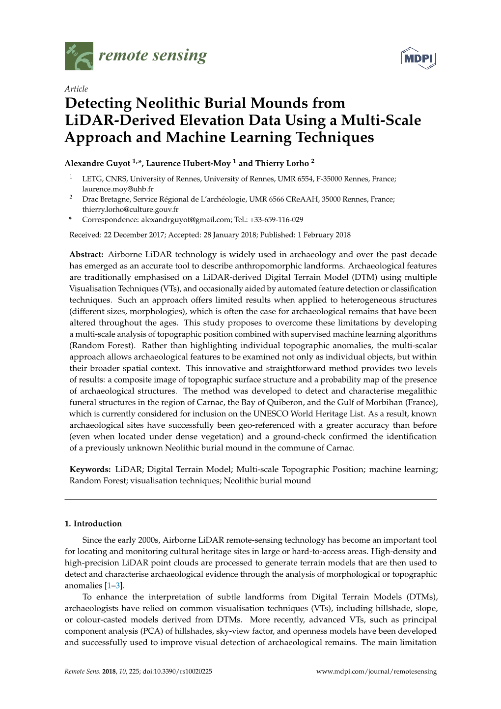 Detecting Neolithic Burial Mounds from Lidar-Derived Elevation Data Using a Multi-Scale Approach and Machine Learning Techniques