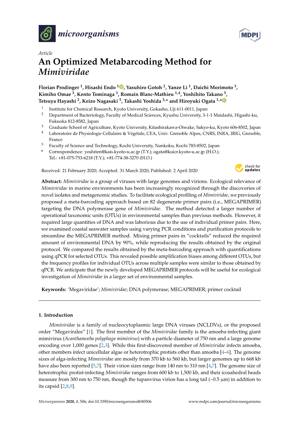 An Optimized Metabarcoding Method for Mimiviridae