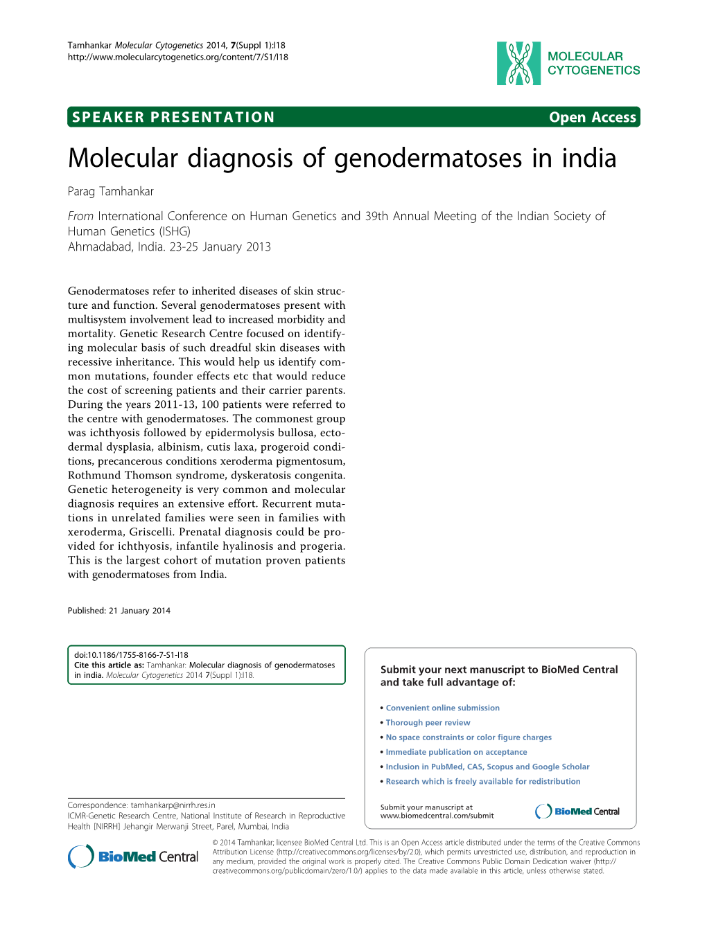 Molecular Diagnosis of Genodermatoses in India