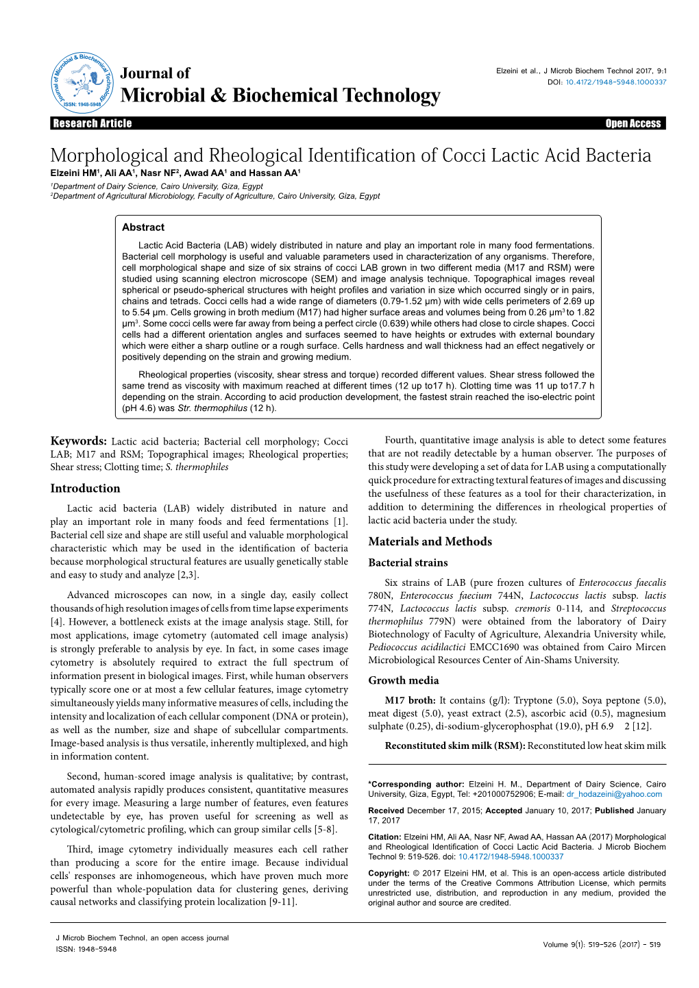 Morphological and Rheological Identification of Cocci Lactic Acid