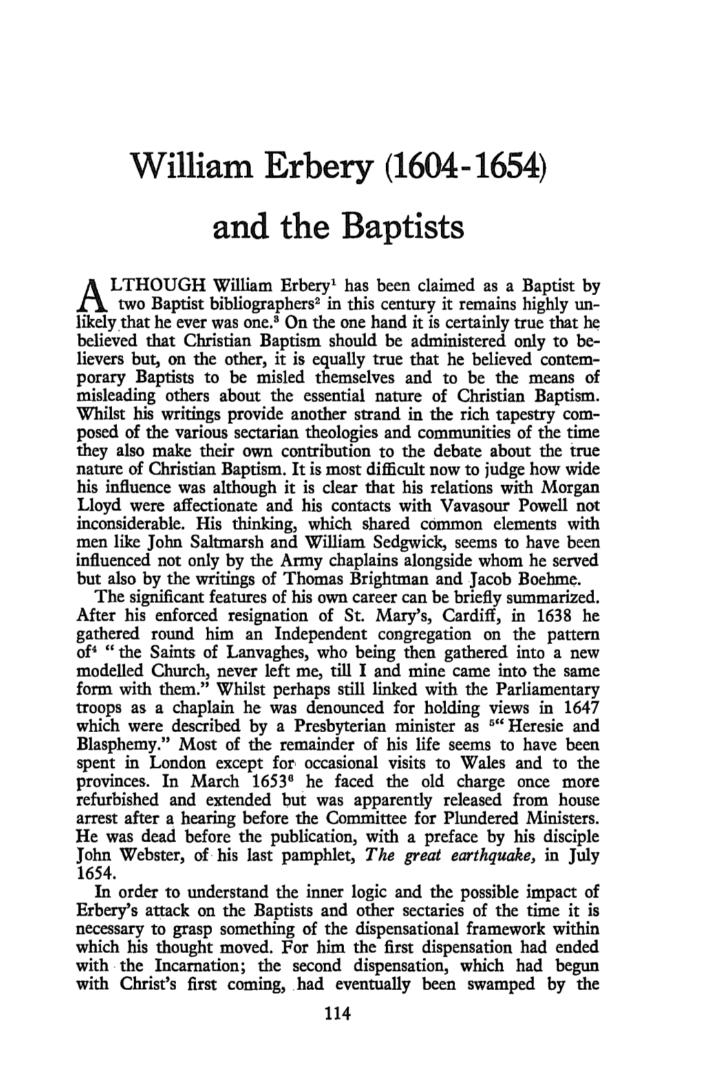 William Erbery (1604-1654) and the Baptists