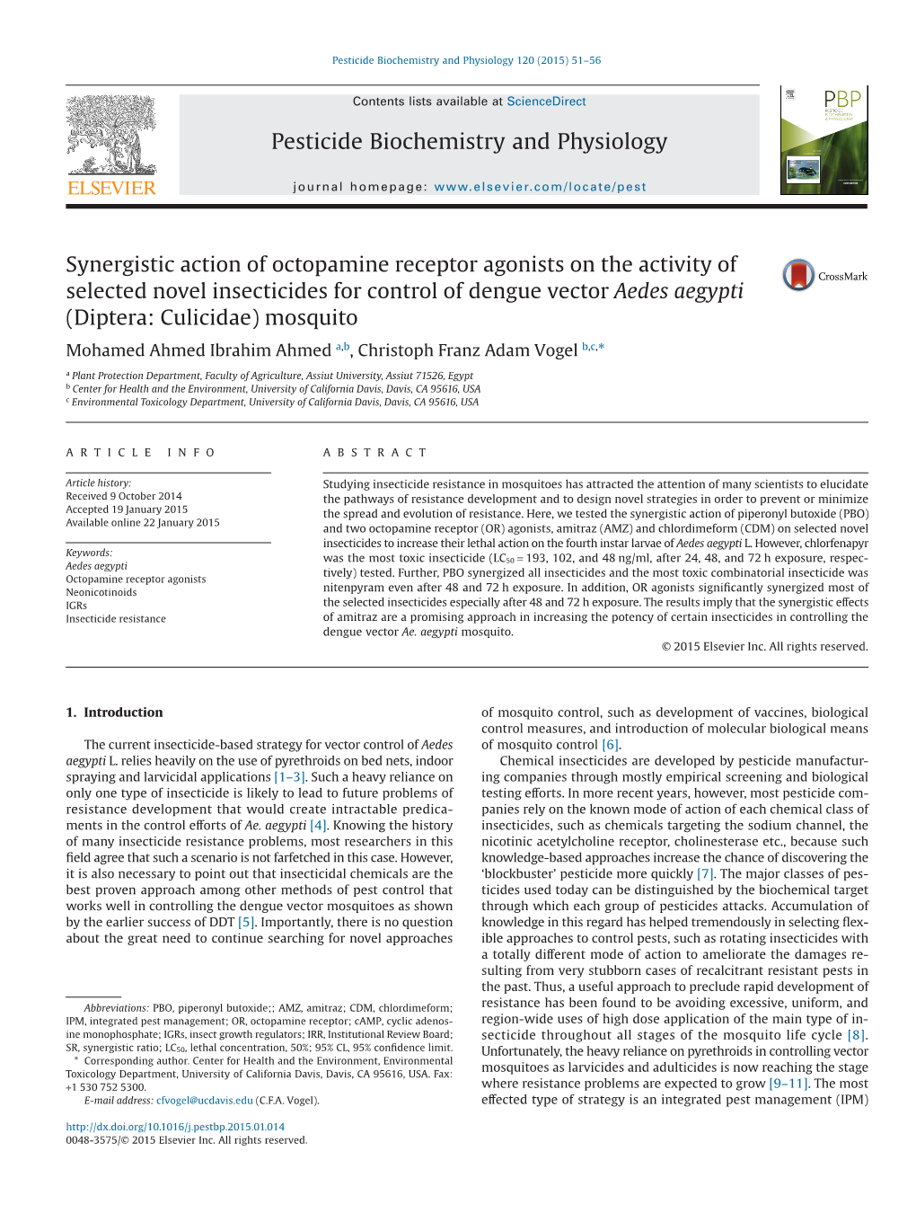 Synergistic Action of Octopamine Receptor Agonists on the Activity Of