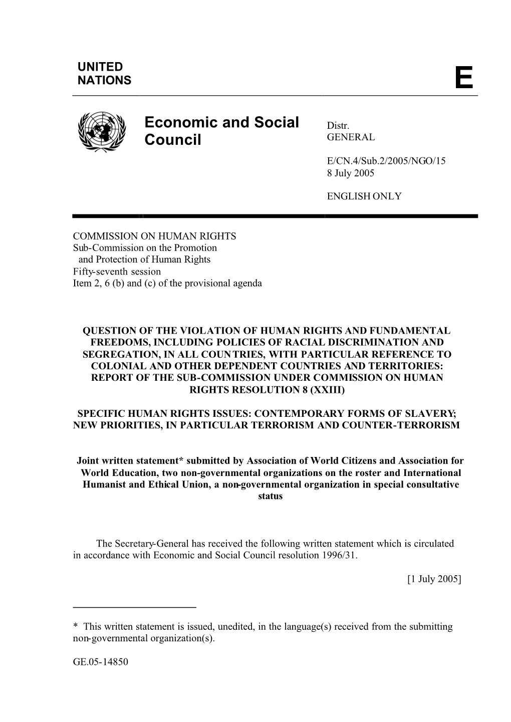 Economic and Social Council Resolution 1996/31