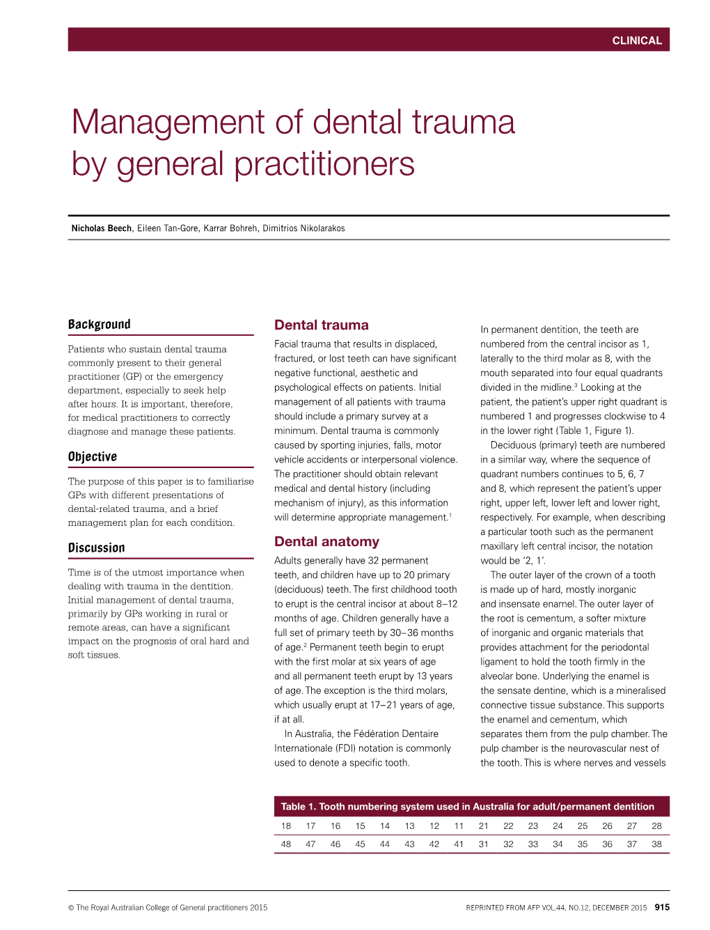 Management of Dental Trauma by General Practitioners