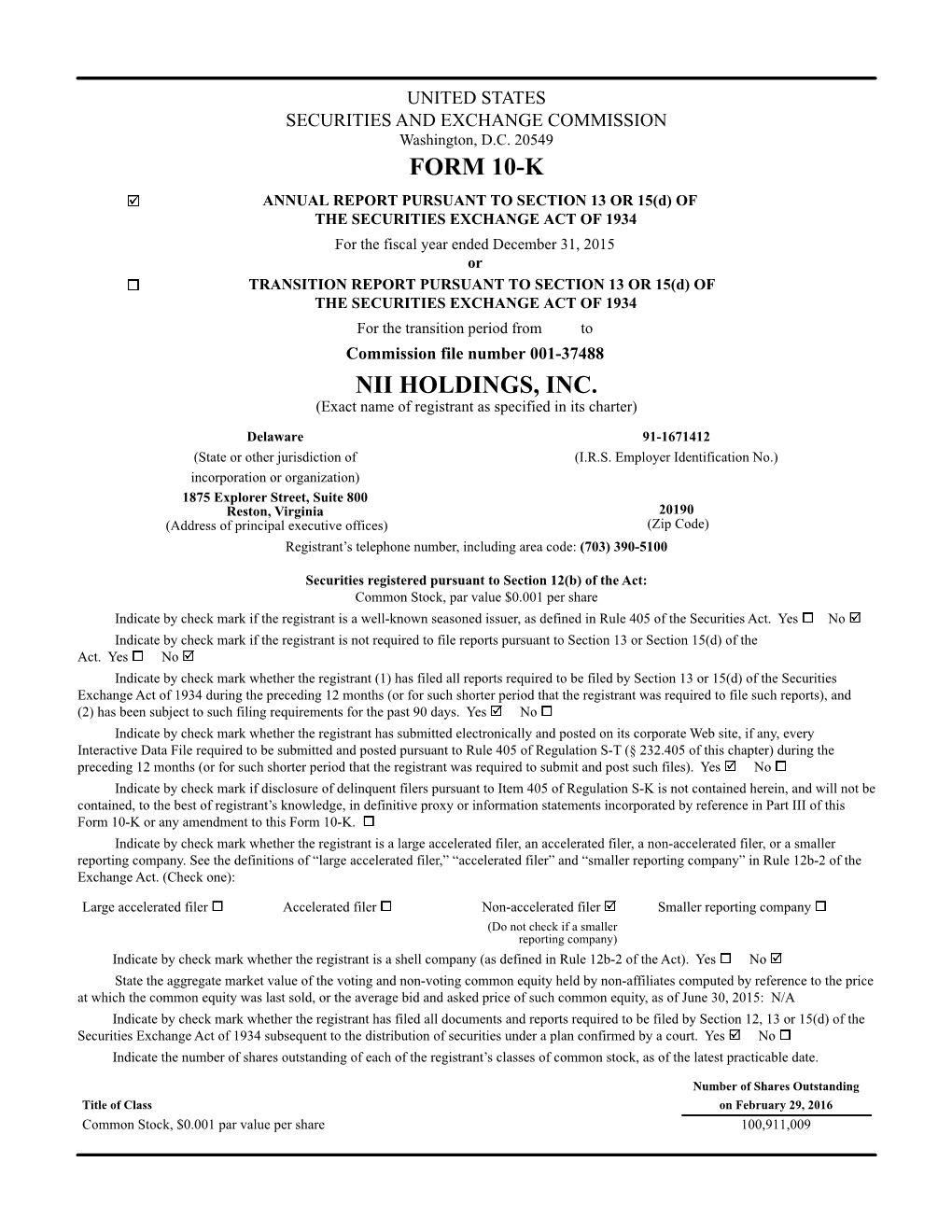 Form 10-K Nii Holdings, Inc