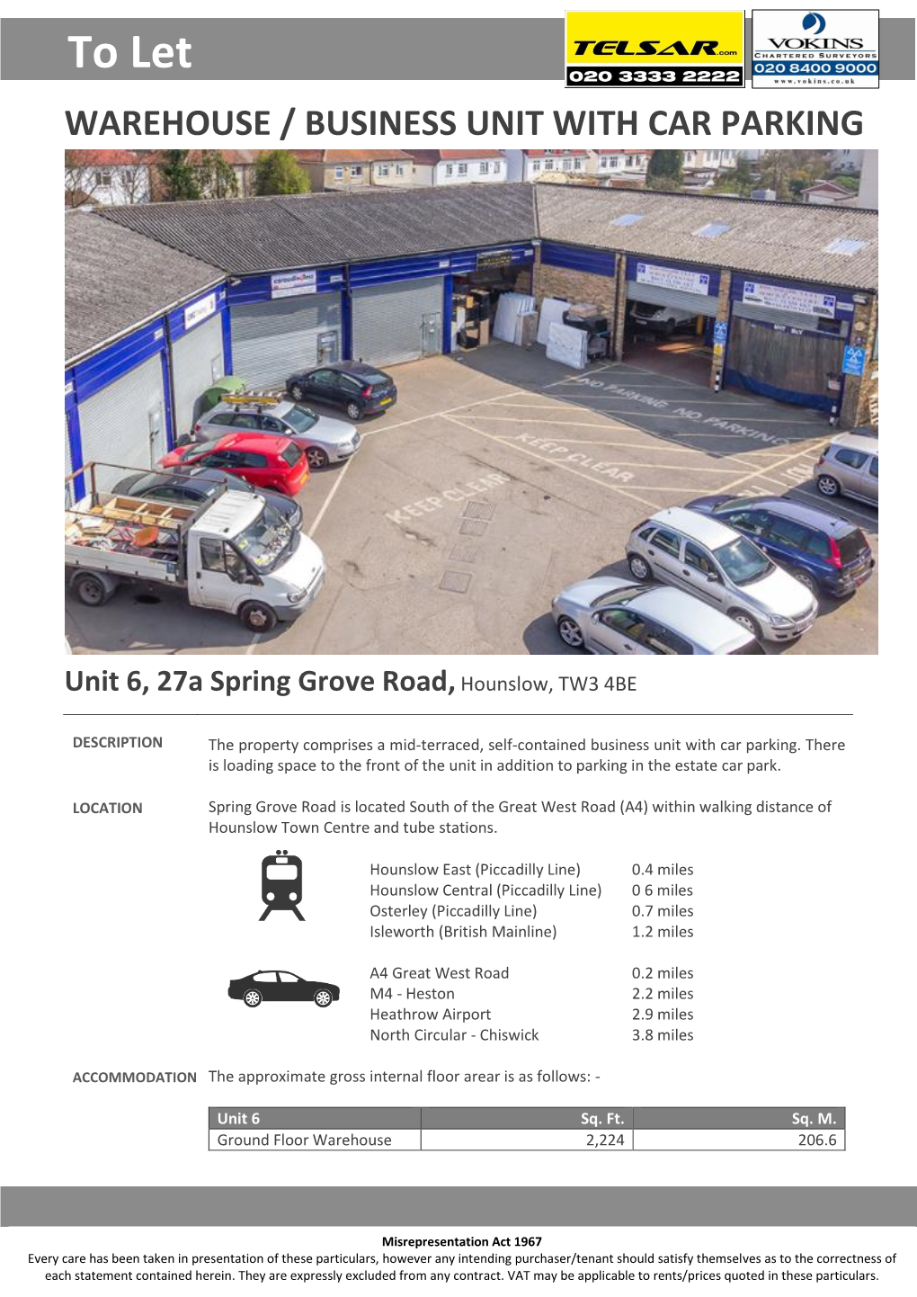 To Let WAREHOUSE / BUSINESS UNIT with CAR PARKING