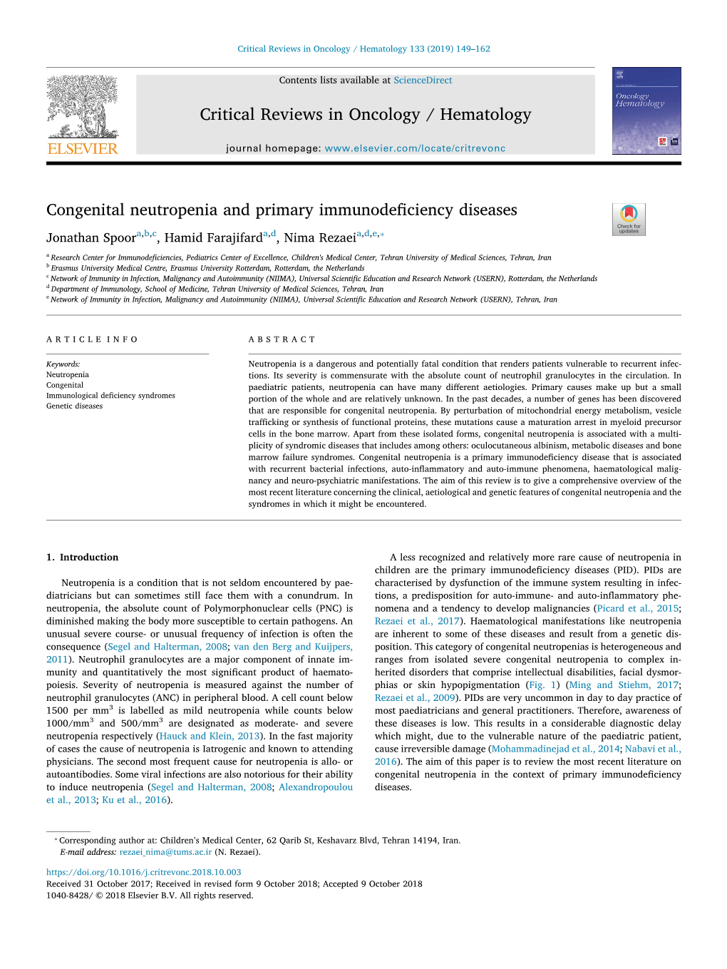 Congenital Neutropenia and Primary Immunodeficiency Diseases