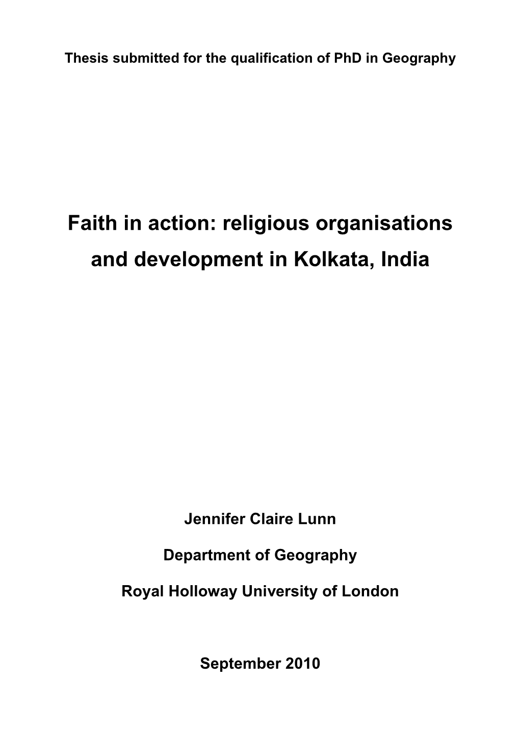 Faith in Action: Religious Organisations and Development in Kolkata, India