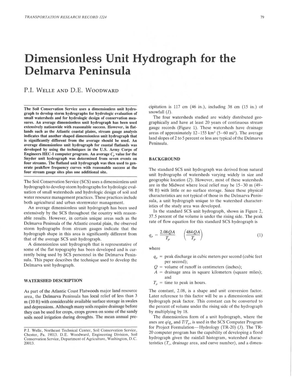 Dimensionless Unit Hydrograph for the Delmarva Peninsula