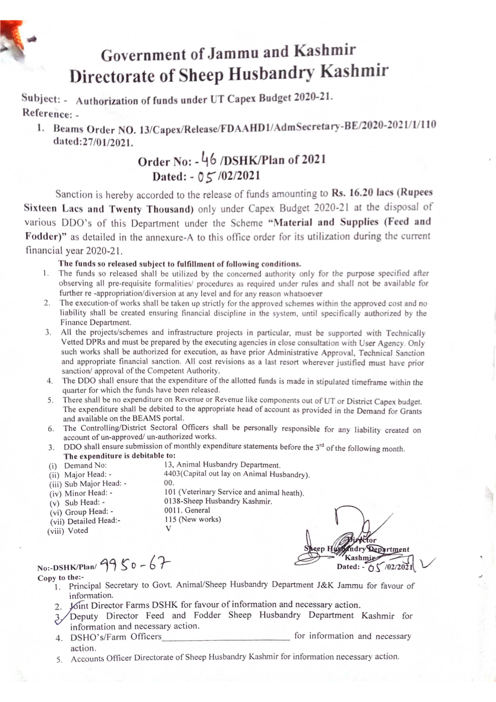 Funds Under UT Capex Budget 2020-21.Pdf