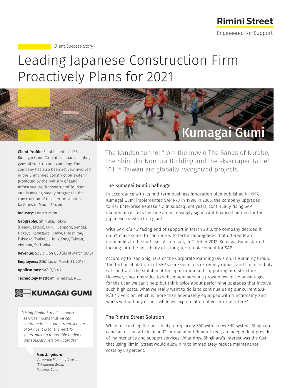 Leading Japanese Construction Firm Proactively Plans for 2021