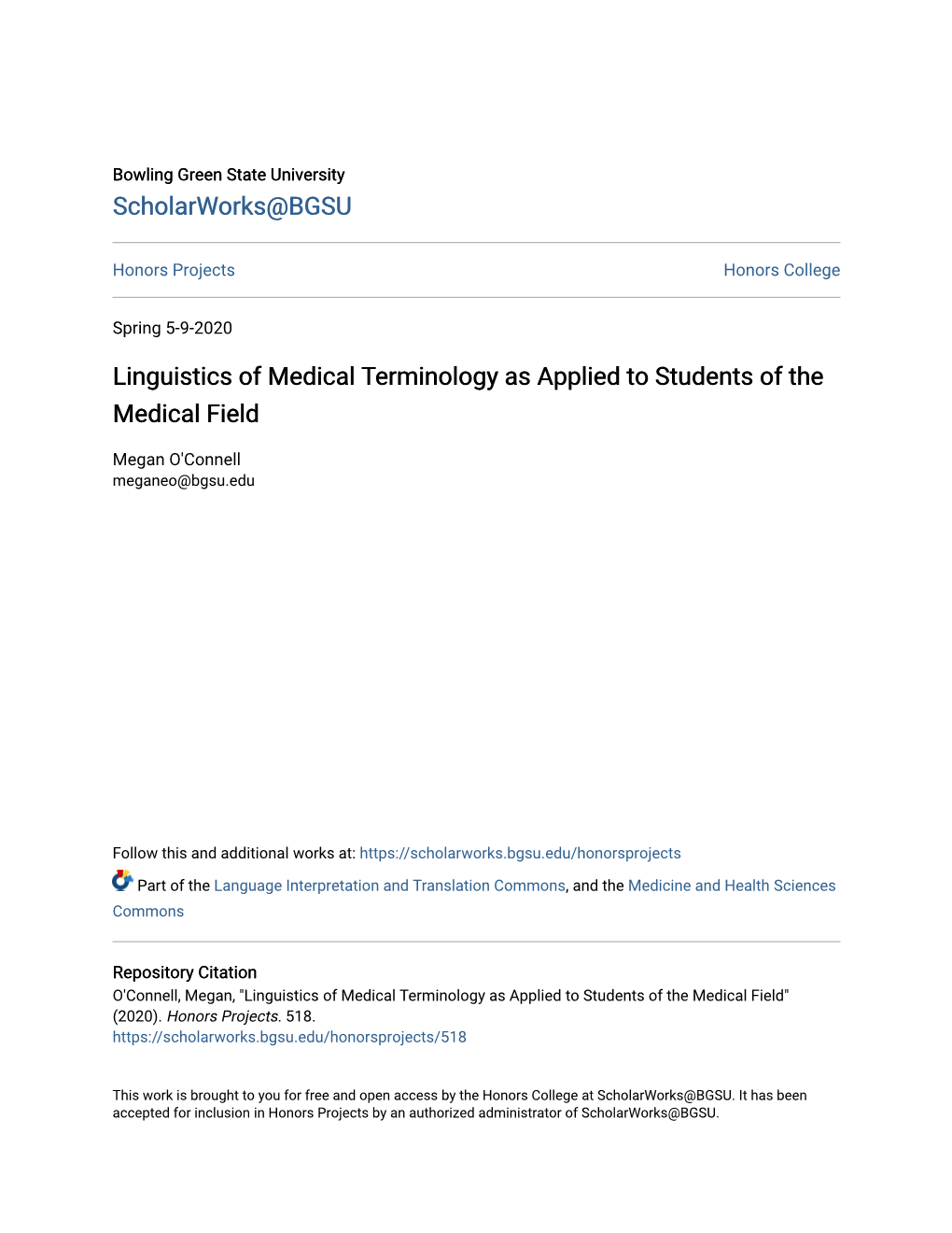 Linguistics of Medical Terminology As Applied to Students of the Medical Field