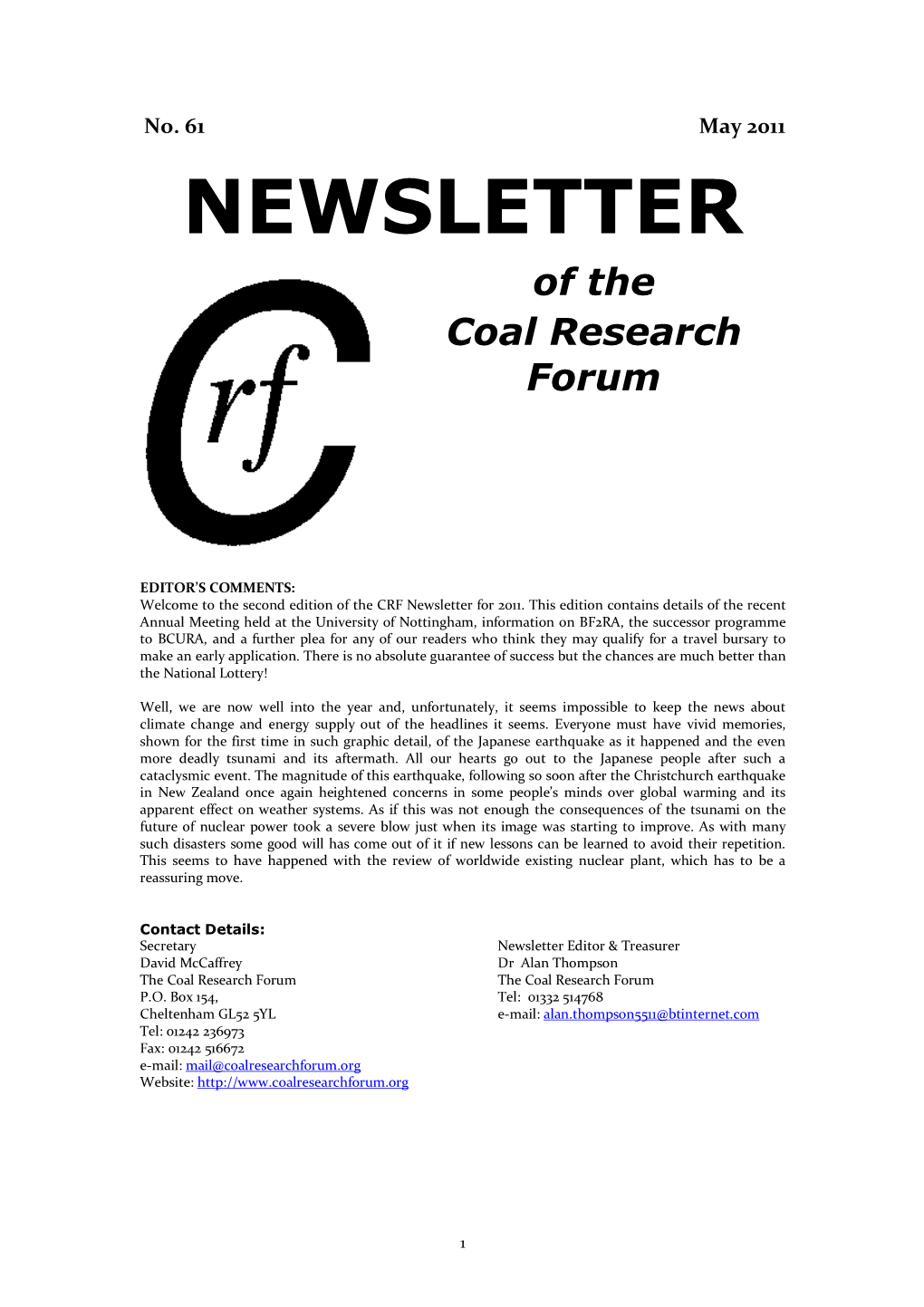Newsletter 61 May 2011