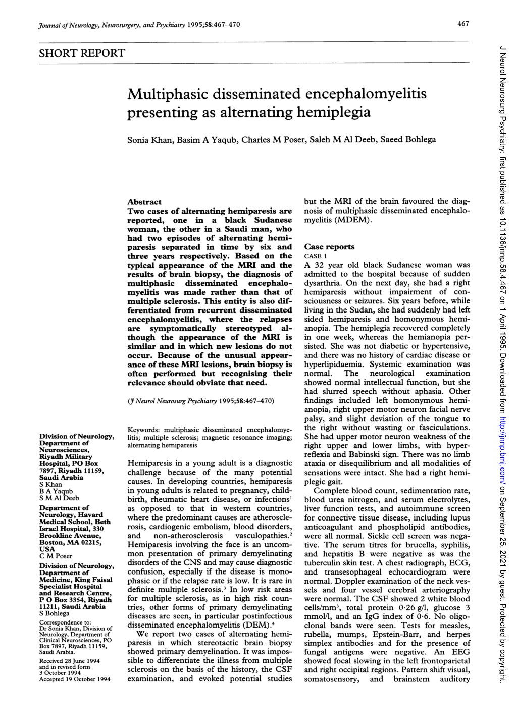 Multiphasic Disseminated Encephalomyelitis Presenting As Alternating Hemiplegia