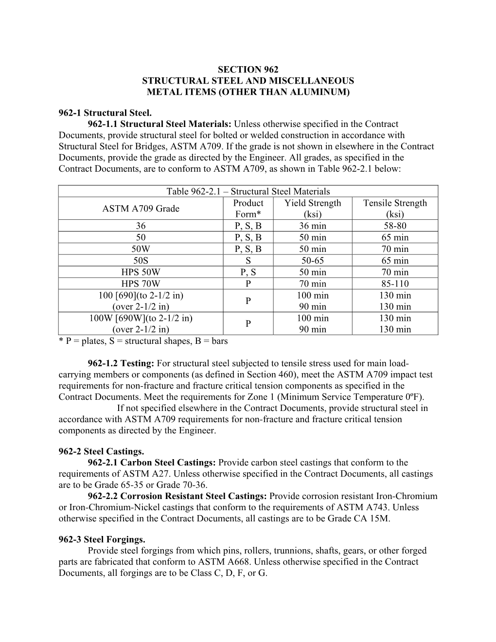 962-1 Structural Steel. 962-1.1 Structural Stee