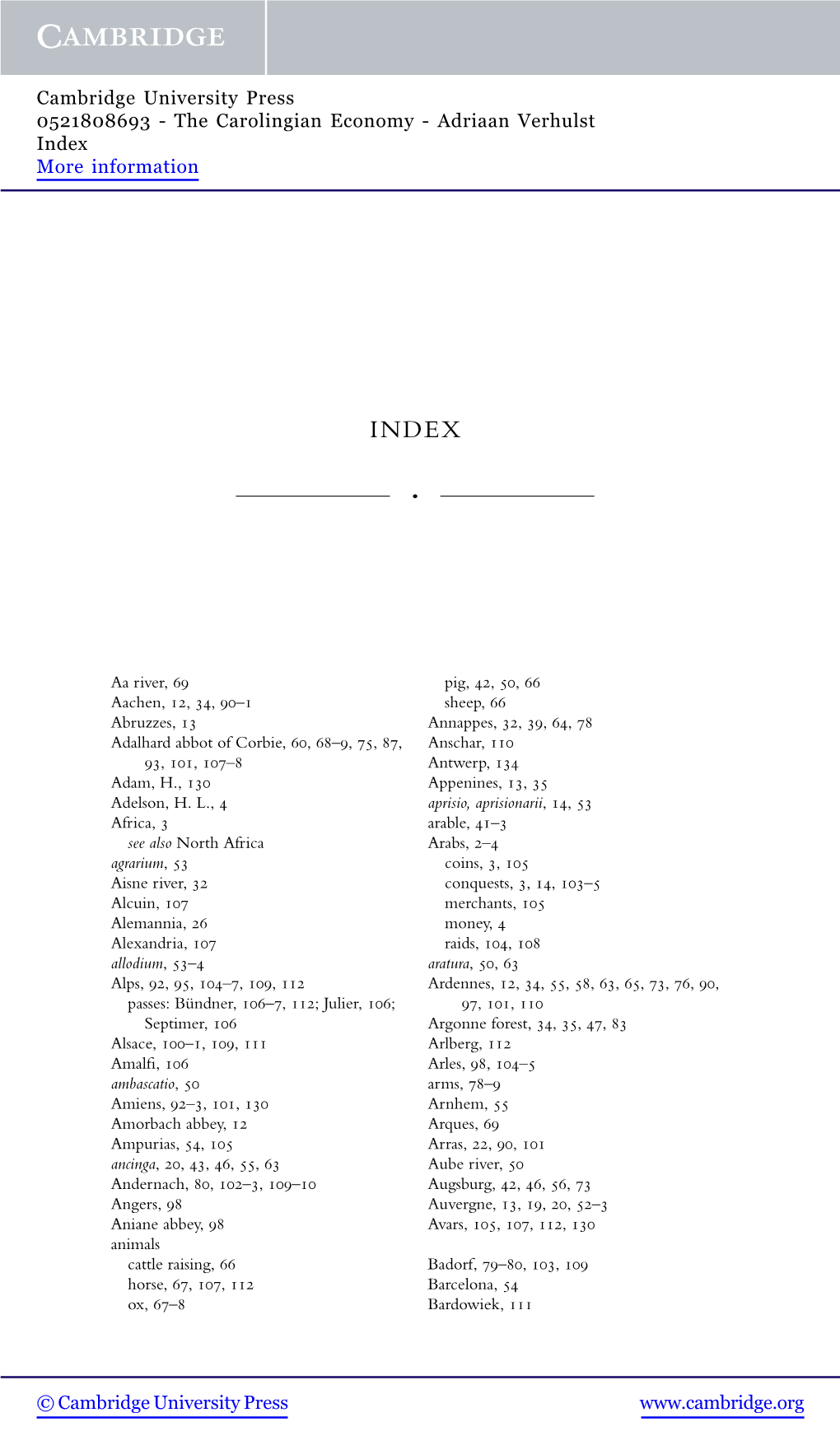 The Carolingian Economy - Adriaan Verhulst Index More Information