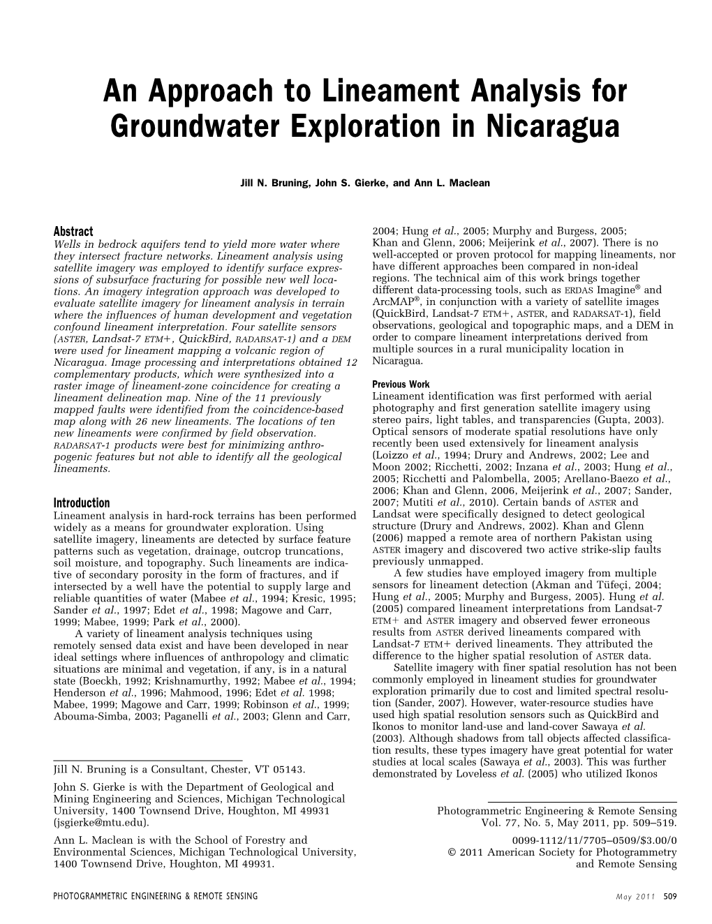 An Approach to Lineament Analysis for Groundwater Exploration in Nicaragua