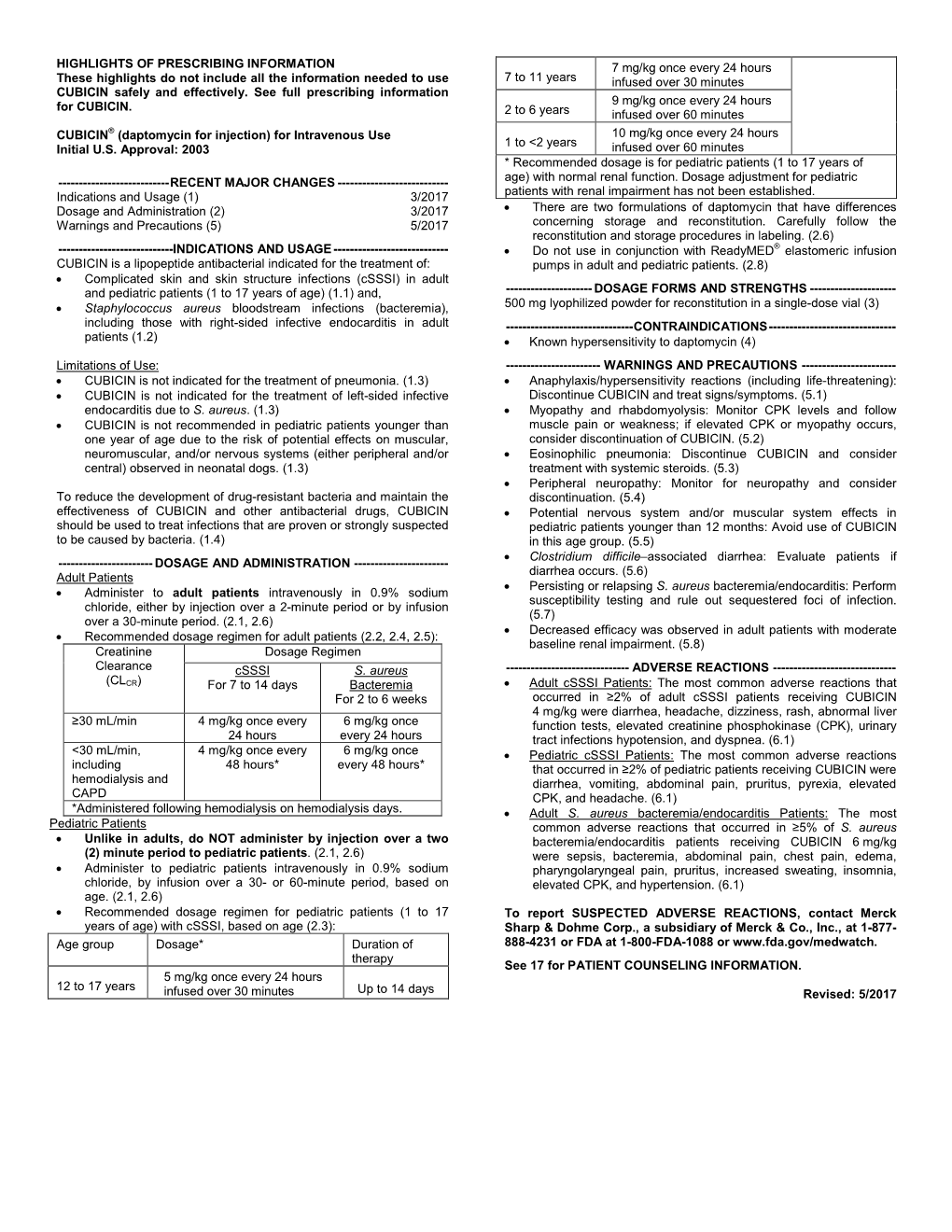 CUBICIN (Daptomycin)