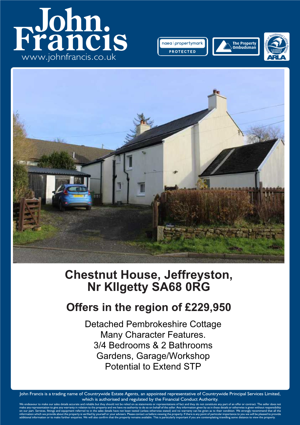 Chestnut House, Jeffreyston, Nr Kilgetty SA68 0RG Offers in the Region of £229,950 • Detached Pembrokeshire Cottage • Many Character Features