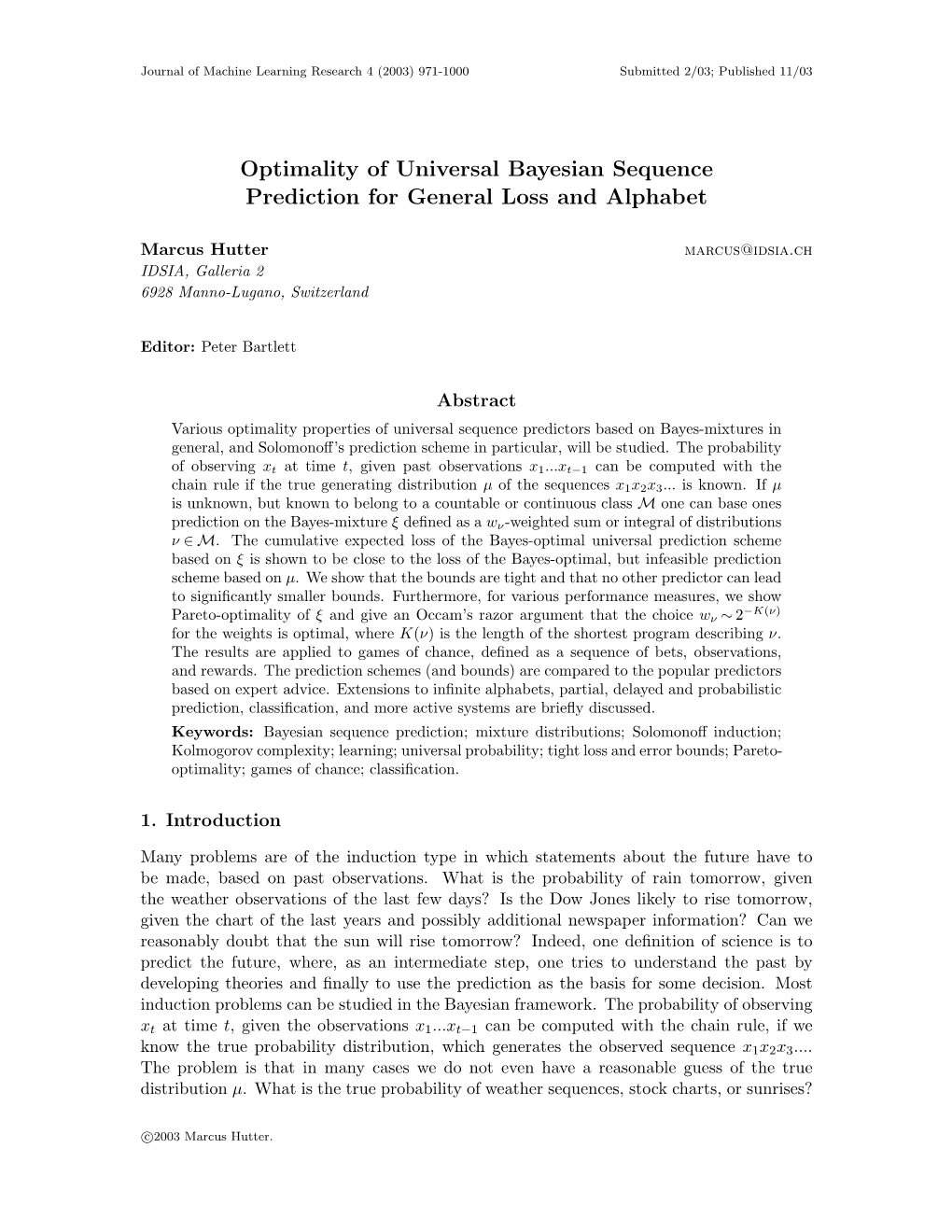 Optimality of Universal Bayesian Sequence Prediction for General Loss and Alphabet