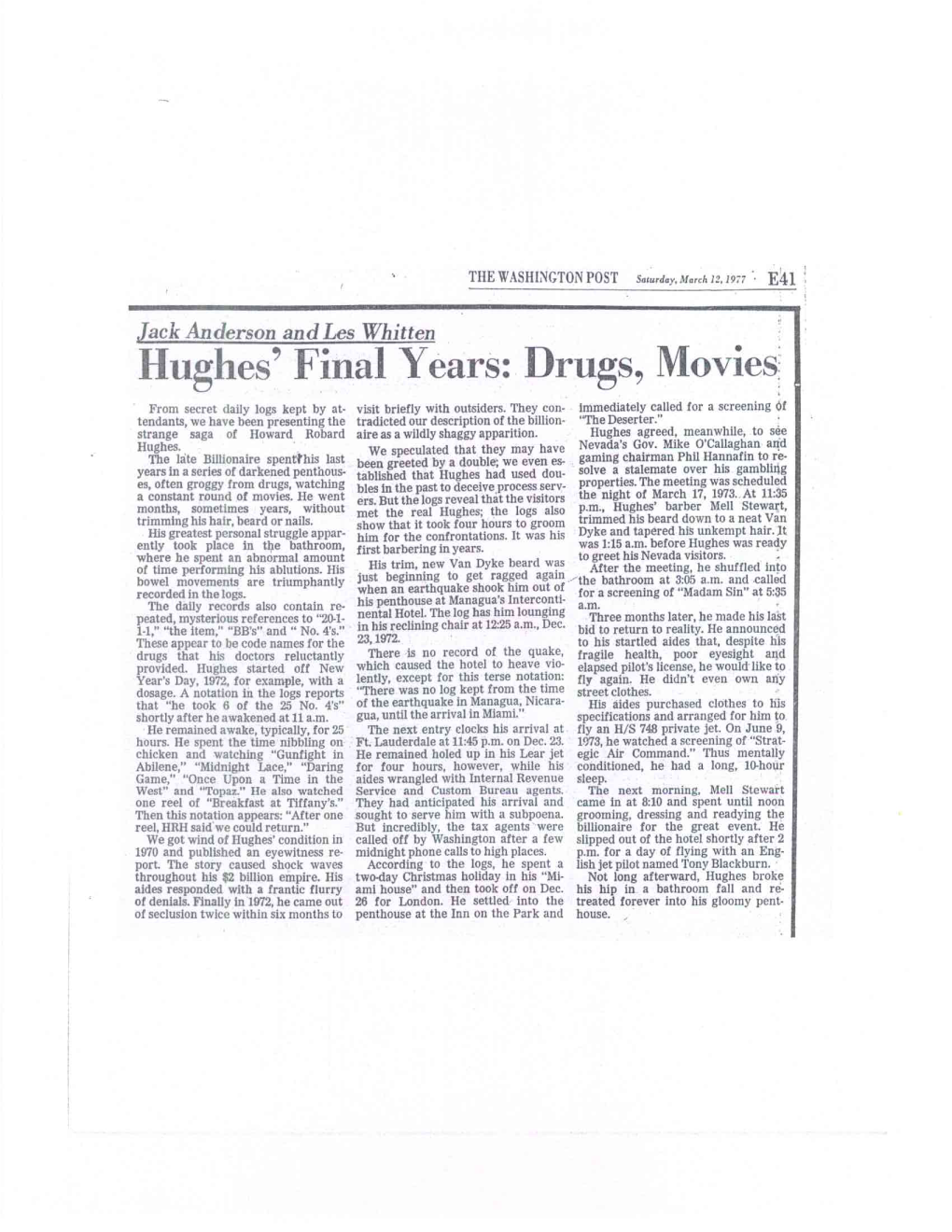 Hughes' Final Years: Drugs, Movies