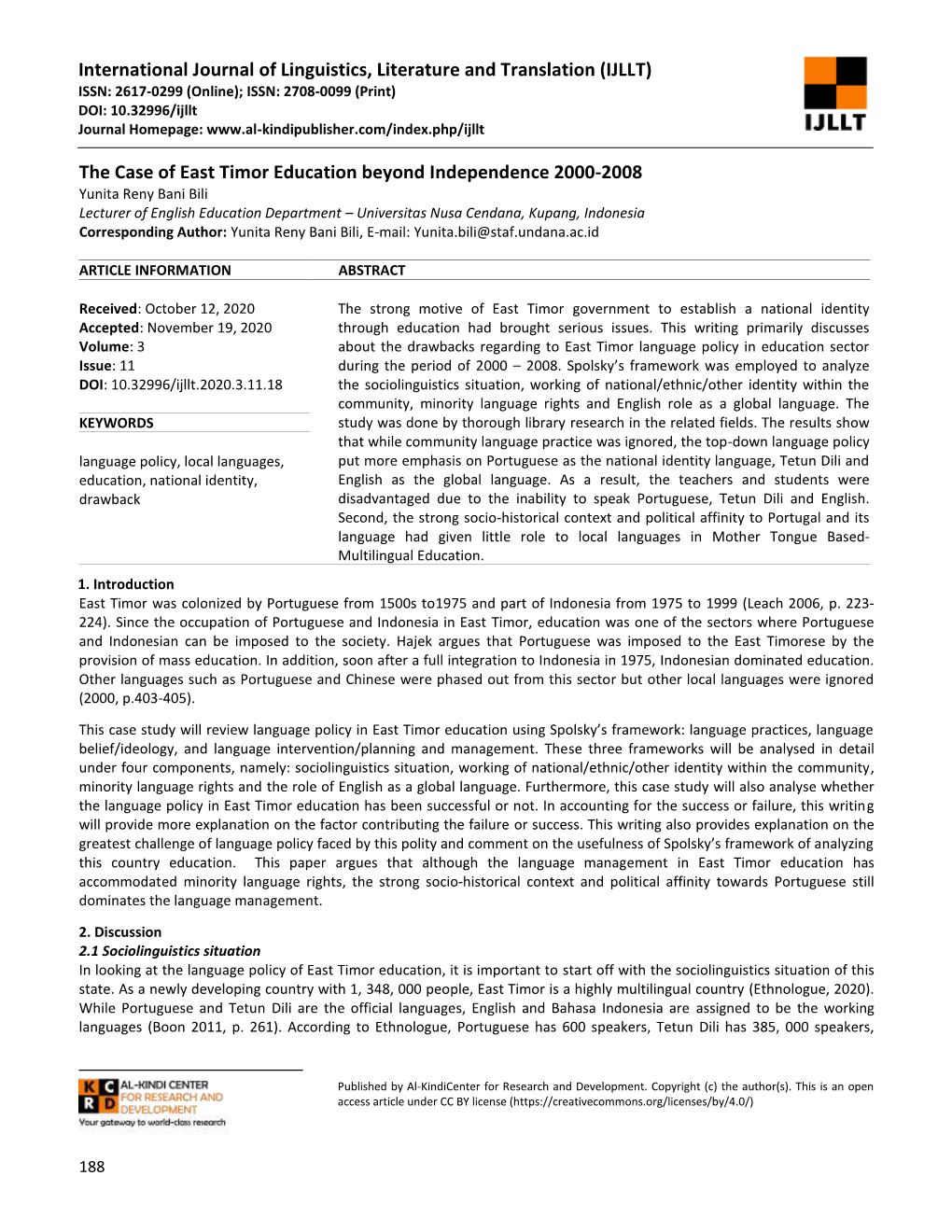 (IJLLT) the Case of East Timor Education Beyond Independence 20