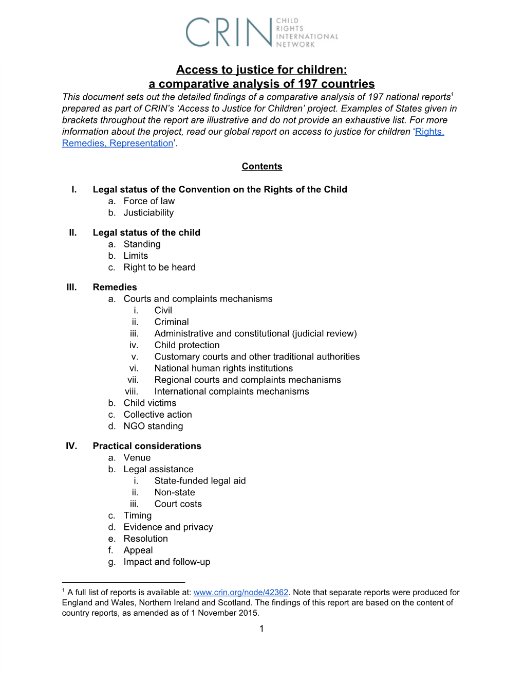 Access to Justice for Children:Аа a Comparative Analysis of 197 Countries