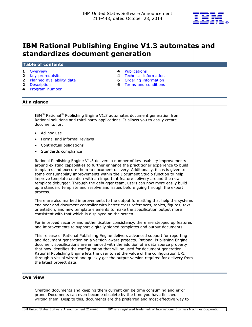 IBM Rational Publishing Engine V1.3 Automates and Standardizes Document Generation