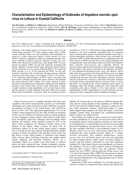 Characterization and Epidemiology of Outbreaks of Impatiens Necrotic Spot Virus on Lettuce in Coastal California