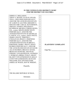 In the United States District Court for the District of Columbia Joshua L. Holladay, Teray A. Bundy, Evan W. Byler, Tina L. Houc