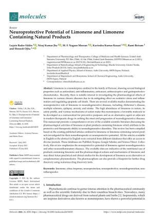 Neuroprotective Potential of Limonene and Limonene Containing Natural Products
