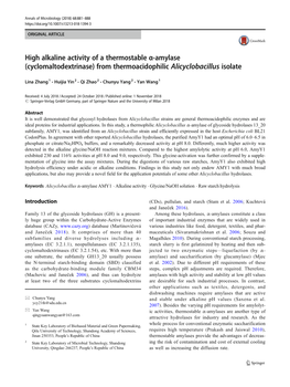 High Alkaline Activity of a Thermostable Α-Amylase (Cyclomaltodextrinase) from Thermoacidophilic Alicyclobacillus Isolate
