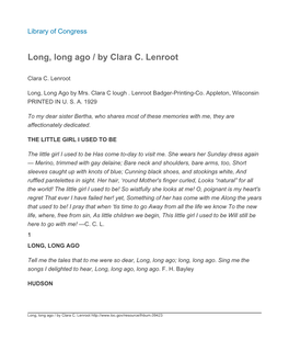 Long, Long Ago / by Clara C. Lenroot