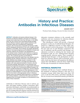 History and Practice: Antibodies in Infectious Diseases ADAM HEY1 1Preclinical Safety, Biologics, Novartis AG, Basel, Switzerland
