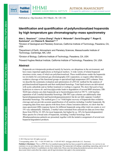 Identification and Quantification of Polyfunctionalized Hopanoids by High Temperature Gas Chromatography–Mass Spectrometry