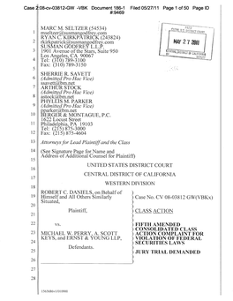 Robert C. Daniels, Et Al. V. Indymac Bancorp, Inc., Et Al. 08-CV-03812