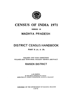 District Census Handbook, Raisen, Part X