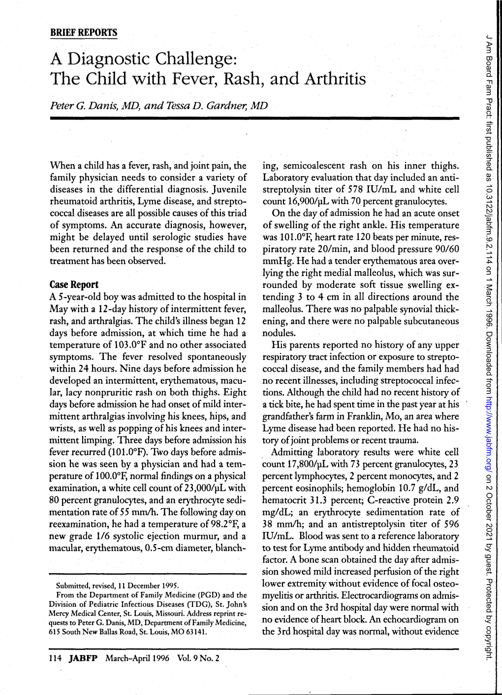 A Diagnostic Challenge: the Child with Fever, Rash, and Arthritis