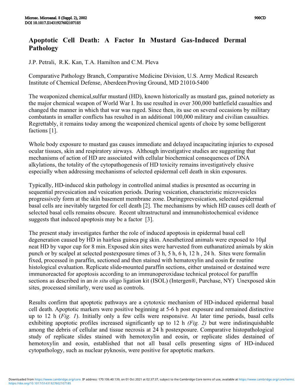 Apoptotic Cell Death: a Factor in Mustard Gas-Induced Dermal Pathology