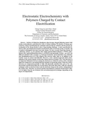 Electrostatic Electrochemistry with Polymers Charged by Contact Electrification