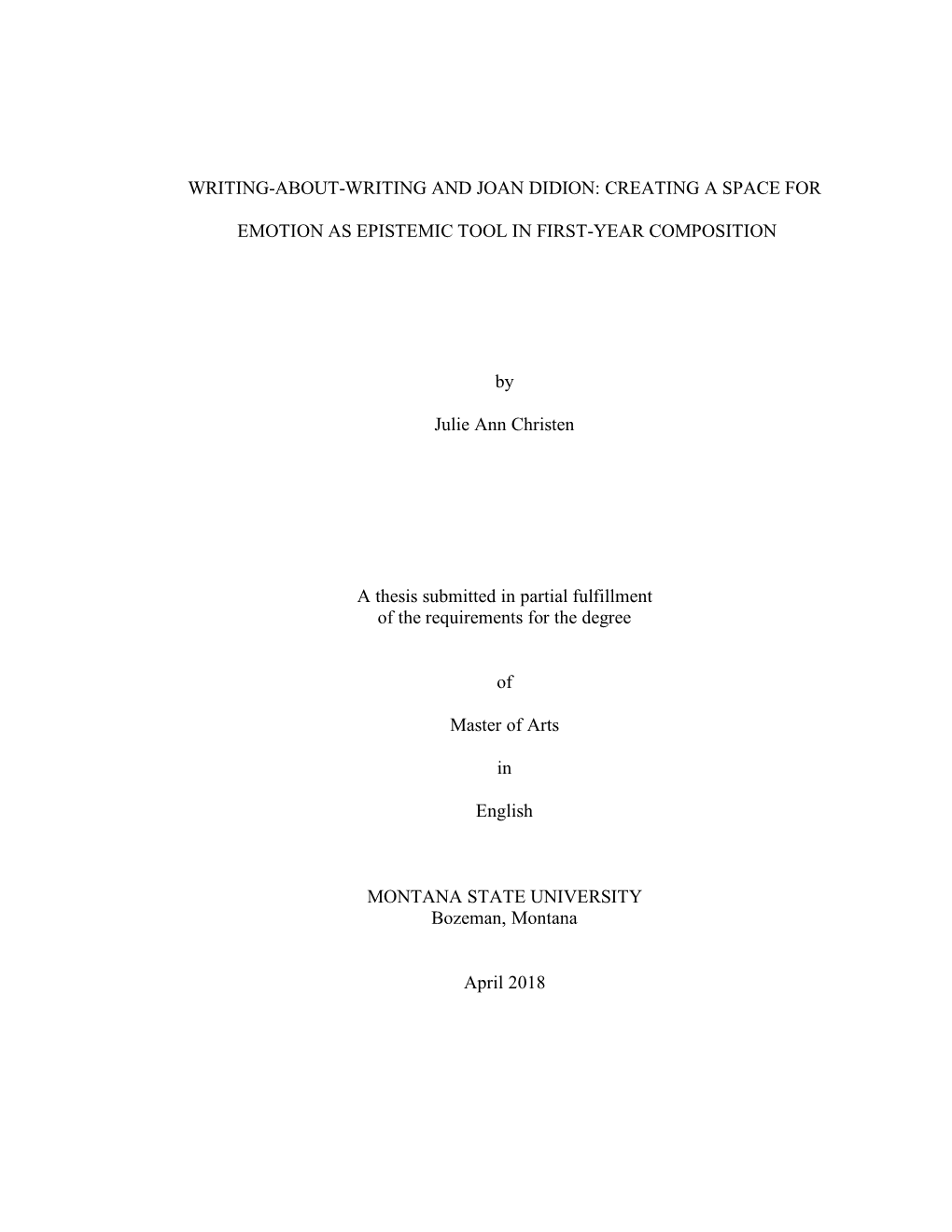 Writing-About-Writing and Joan Didion: Creating a Space For