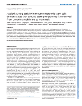 Axolotl Nanog Activity in Mouse Embryonic Stem Cells Demonstrates That Ground State Pluripotency Is Conserved from Urodele Amphibians to Mammals James E