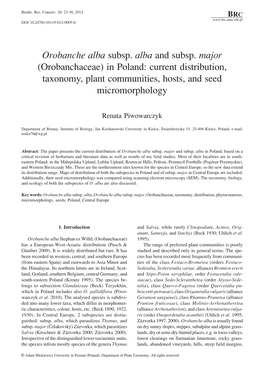In Poland: Current Distribution, Taxonomy, Plant Communities, Hosts, and Seed Micromorphology