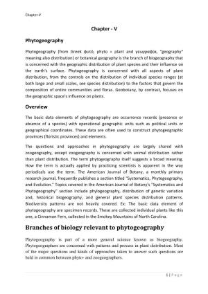 Branches of Biology Relevant to Phytogeography