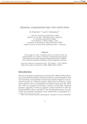 Quantum Computational Logic with Mixed States