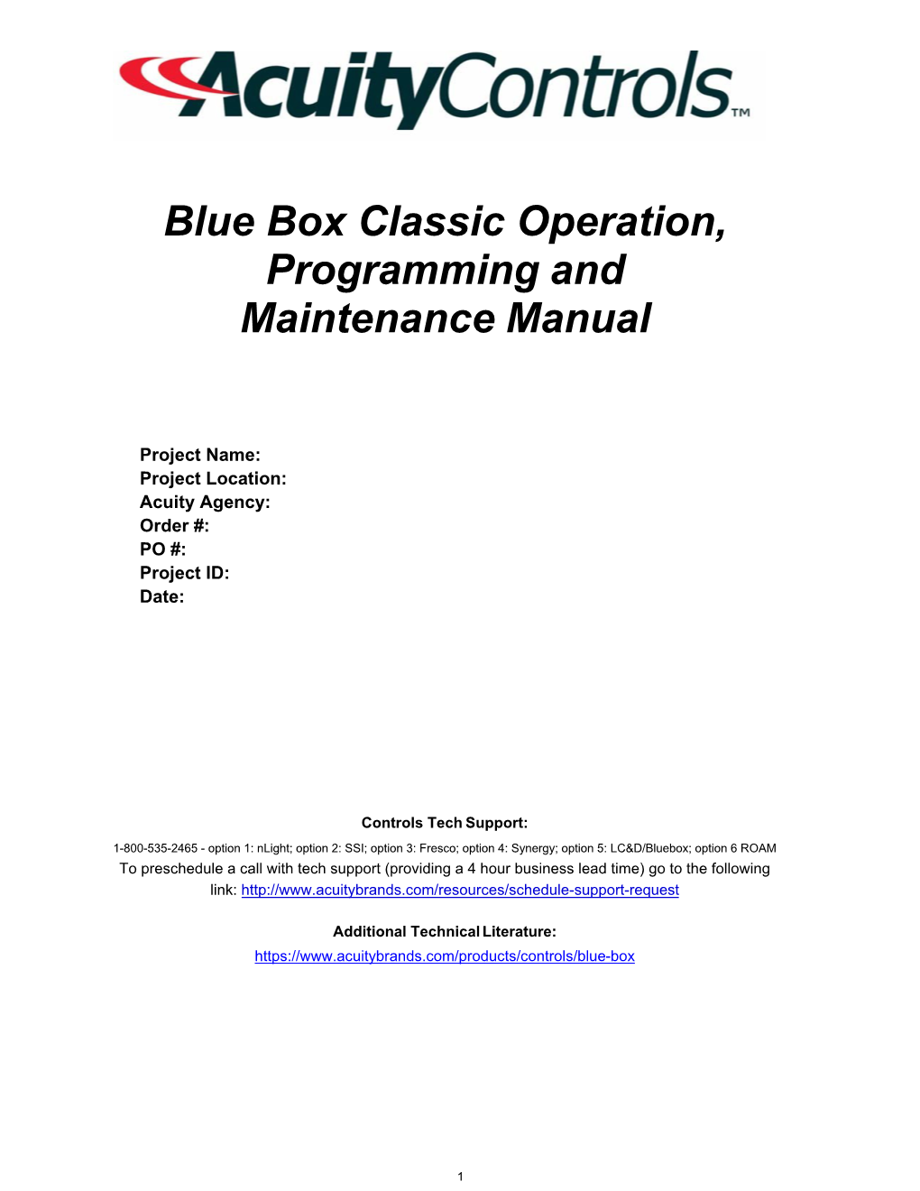Blue Box Classic Operation, Programming and Maintenance Manual