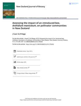 Assessing the Impact of an Introduced Bee, Anthidium Manicatum, on Pollinator Communities in New Zealand